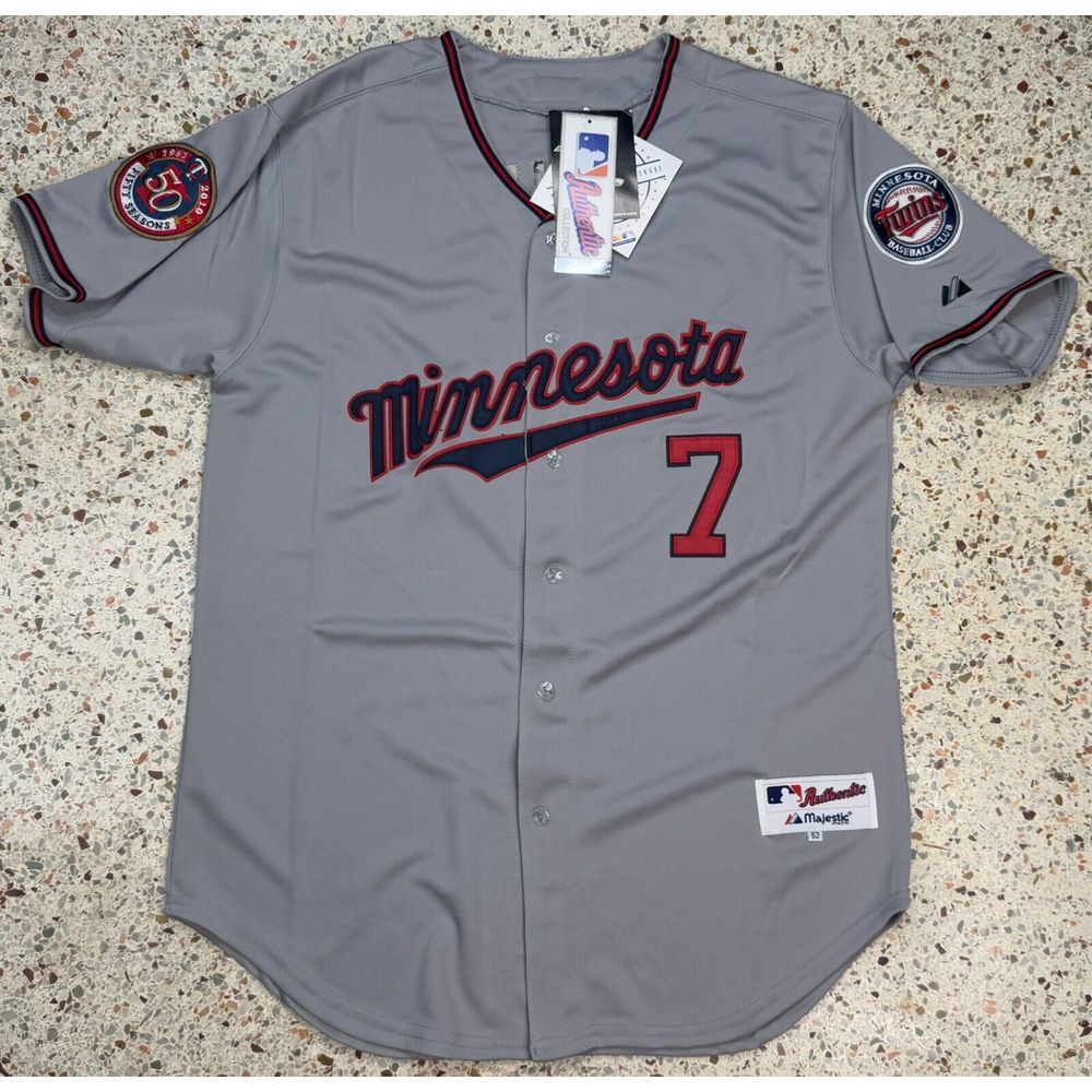 Majestic Vintage MLB Minnesota‎ Twins #7 Joe Mauer 50th Season Jersey Size 52